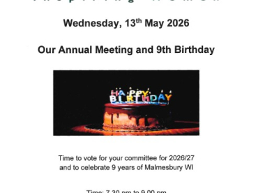 Malmesbury WI - May Meeting - Annual Meeting & 9th Birthday